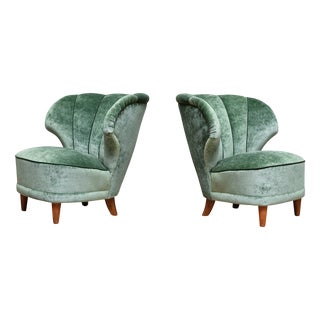 Set of Finnish Lounge Chairs in Jade Green Velvet by Carl-Johan Boman, 1950s For Sale