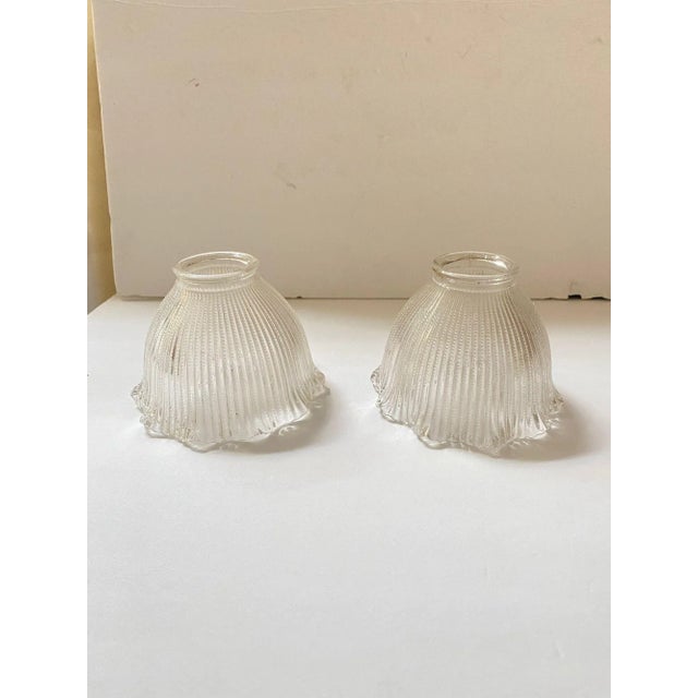 Vintage Fluted Bellflower Holophane Glass Dome Ruffle Glass Shades - a Pair For Sale - Image 4 of 9