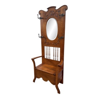 Victorian Era Tiger Oak Wood Hall Tree, Antique For Sale