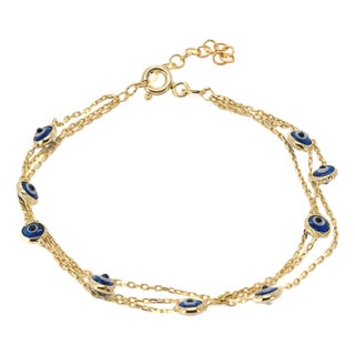 Triple Chain Evil Eye Gold Bracelet For Sale