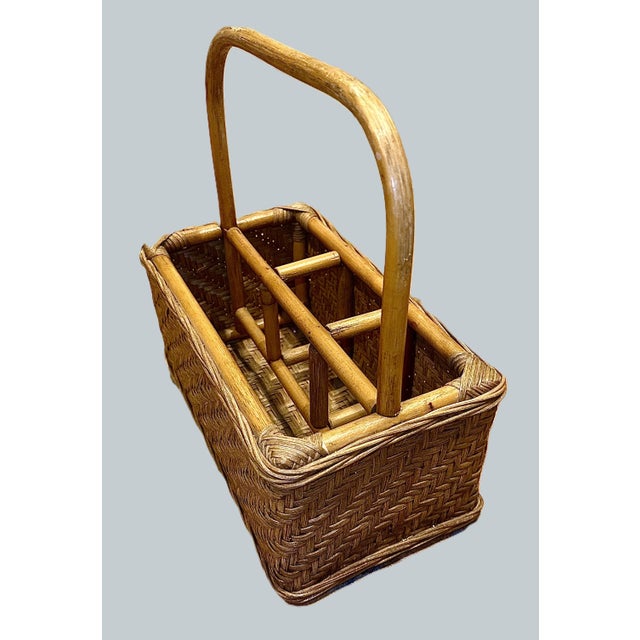 French Country Hand‑Woven Wicker Utensil & Napkin Caddy (Late 20th Century) For Sale - Image 3 of 9
