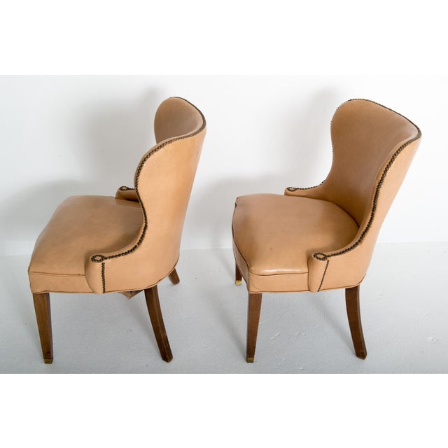 Pair of Grosfeld House Beige Faux Leather Club Chairs For Sale - Image 4 of 12