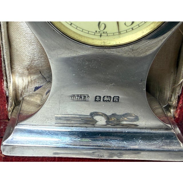 Working Antique Walter Jones Sterling Silver Hard Cased Travel Desk Clock For Sale - Image 4 of 11
