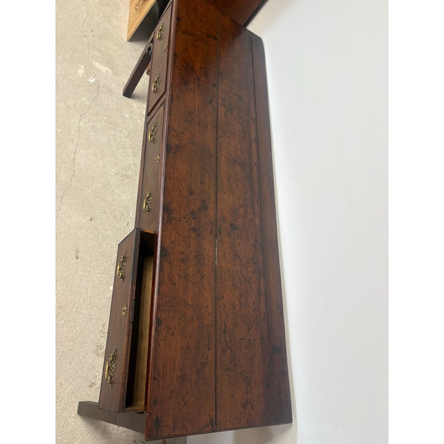 18th-Century English Oak Three-Drawer Dresser Base With Original Brasses For Sale - Image 4 of 7