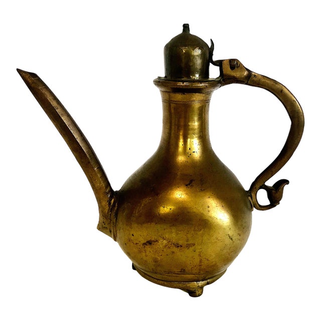 Vintage Indian Mughal-Style Brass Water Ewer For Sale