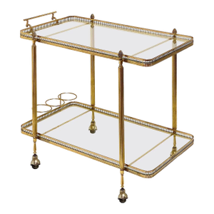 French Two-Tiered Rolling Drinks Cart of Brass and Glass