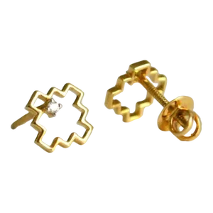 Small Geometric 14k Gold Everyday Diamond Stud Earrings - 2 Pieces