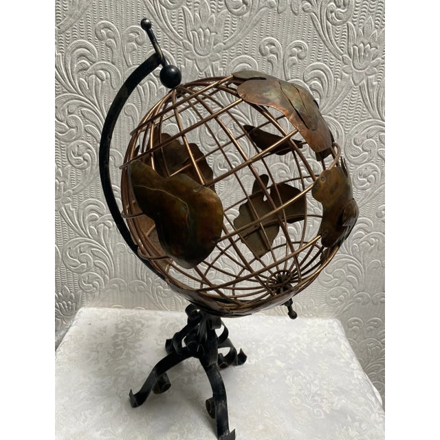 Mid-Century Modern Brass and Iron Hand Made Globe For Sale - Image 4 of 12