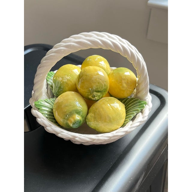 Ceramic 1970s Italian Trompe L"Oeil Petite Woven Rope Basket of Lemons For Sale - Image 7 of 11