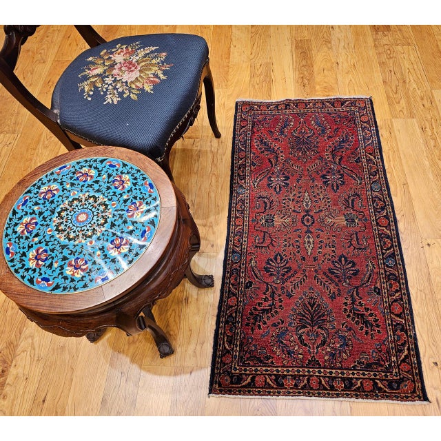 1900 - 1909 Antique Lilian Accent Rug, Hand-Knotted Wool, Allover Floral Pattern, Red & Navy, 2x4 For Sale - Image 5 of 13