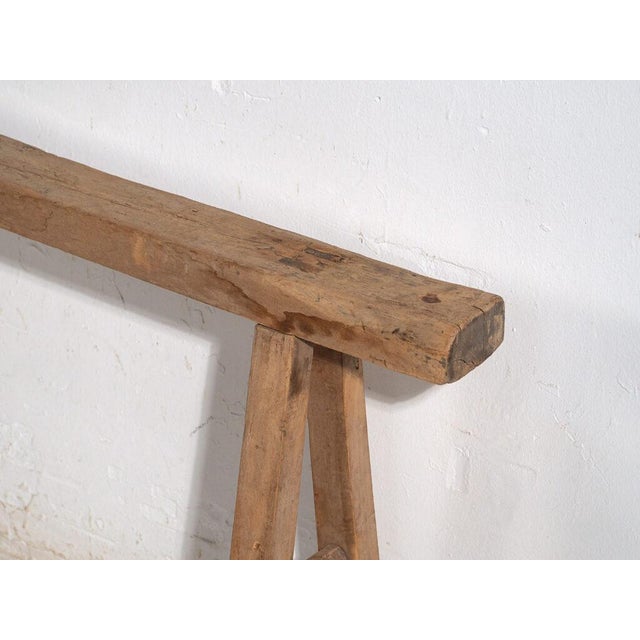 Brown Small Antique Wooden Bench For Sale - Image 8 of 9