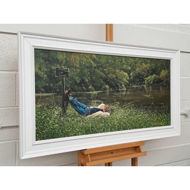 Young Boy Fishing by a Beautiful Riverside in Lush Green English Countryside 1995 For Sale - Image 12 of 18