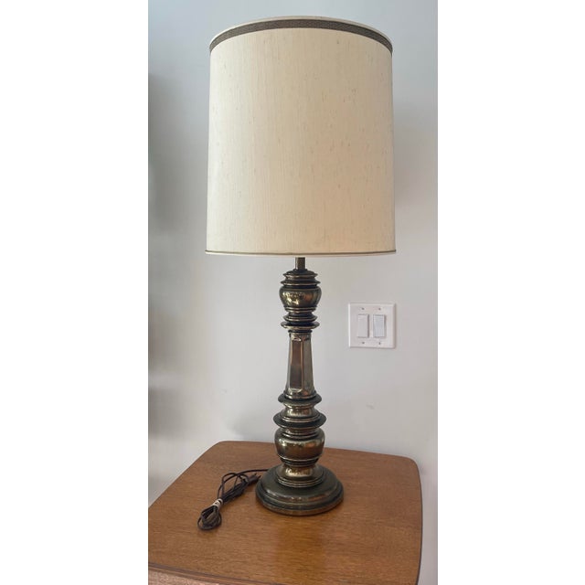 Vintage Large Brass Stiffel Table Lamp With Shade For Sale - Image 11 of 12