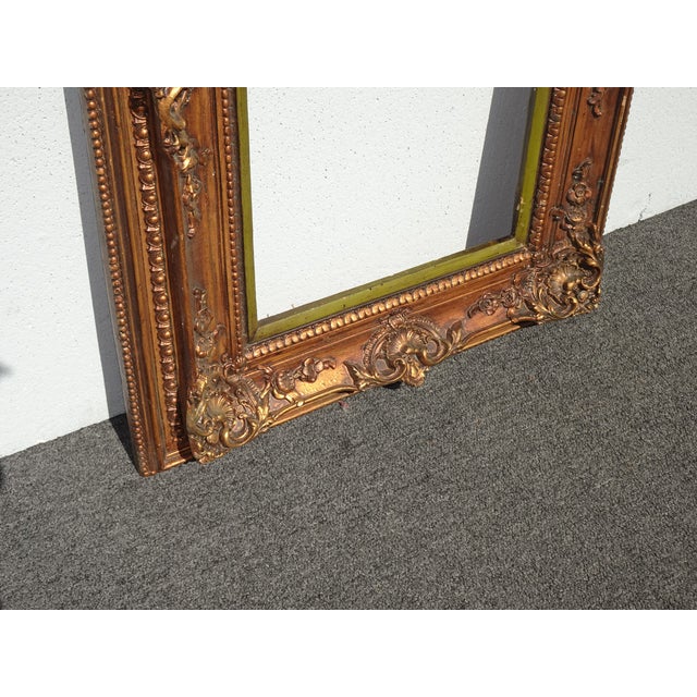 36 5/8" H Vintage French Country Gold Ornate Picture Frame W Green Inner Strip For Sale - Image 11 of 14