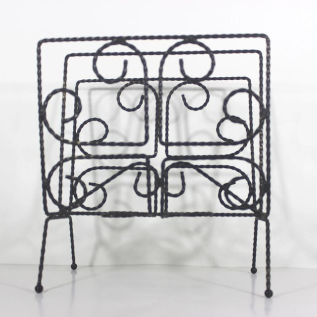 Black Mid-Century Modern Twisted Black Metal Wire Magazine Rack, Office File Holder, Vintage Record Organizer For Sale - Image 8 of 9