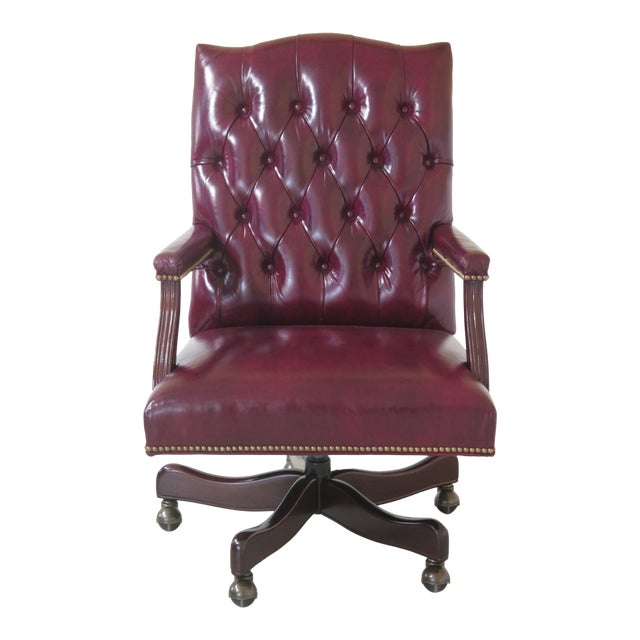 Hancock & Moore Tufted Burgundy Leather Office Desk Chair Chairish