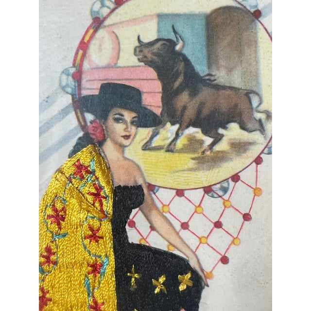 1940s 1940s Spanish Embroidered Flamenco Dancer Postcard in Gold Frame For Sale - Image 5 of 5