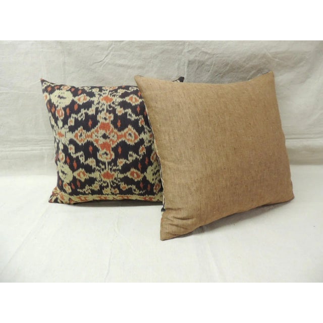 Boho Chic Vintage Orange and Black Square Batik Decorative Pillows - a Pair For Sale - Image 3 of 4
