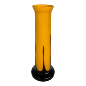 Vintage Yellow and Pulled Black Czech Art Glass Vase