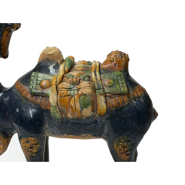 Oriental Ceramic Sancai Dark Blue Brown Beige Fengshui Artistic Camel Figure For Sale - Image 11 of 11