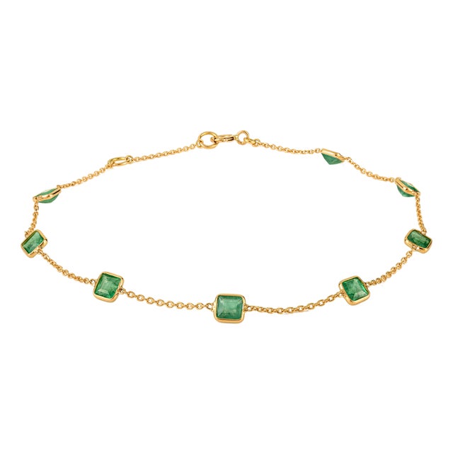 1.4 Ct Natural Square Emerald Station Bracelet in 18k Yellow Gold Holiday Gift For Sale