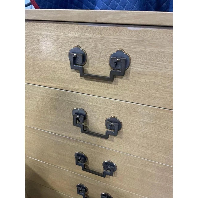 Offered is a vintage solid wood Highboy dresser from Landstrom Furniture. This piece from the 1950s is all original and in...