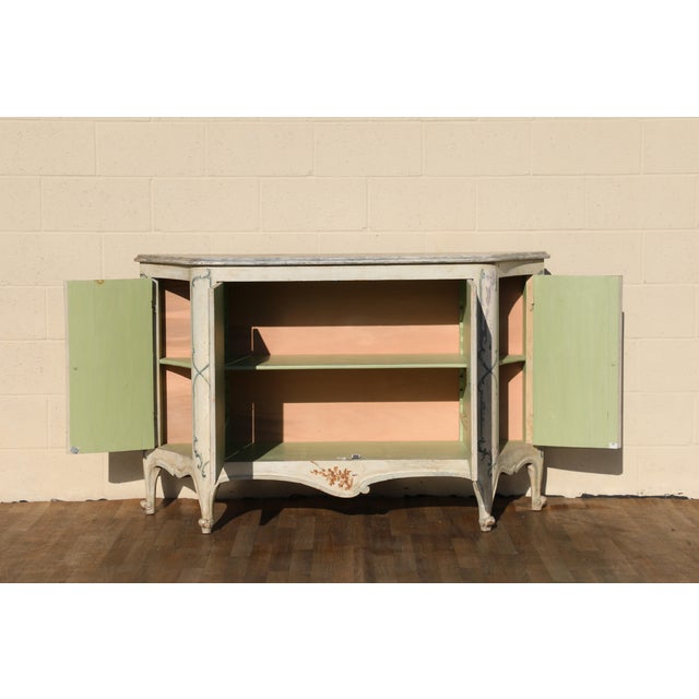 Vintage Hand-Painted Faux Marble Sideboard Buffet Cabinet | Italian Provincial Style | C. 1940s For Sale - Image 14 of 18