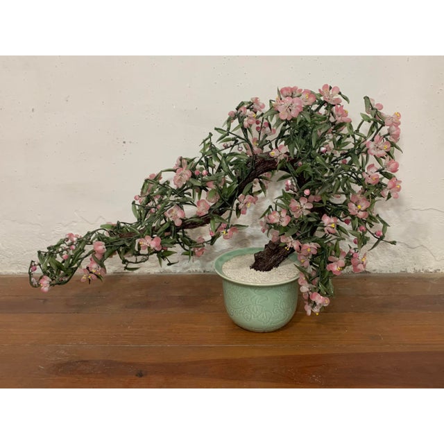 Antique Chinese Jade Glass Sweeping Sakura Cherry Bonsai Tree Chairish