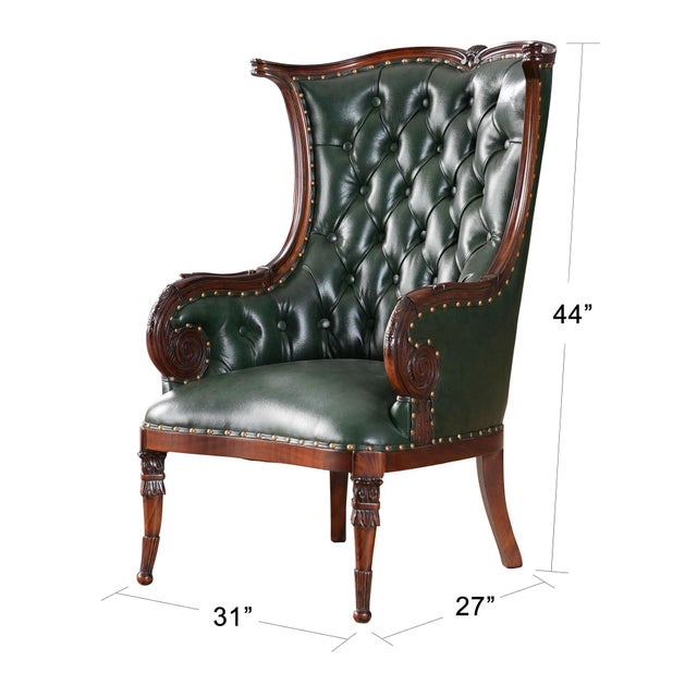 The Niagara Furniture Green Leather Fireside Chair is designed after an American original antique chair and ships out...