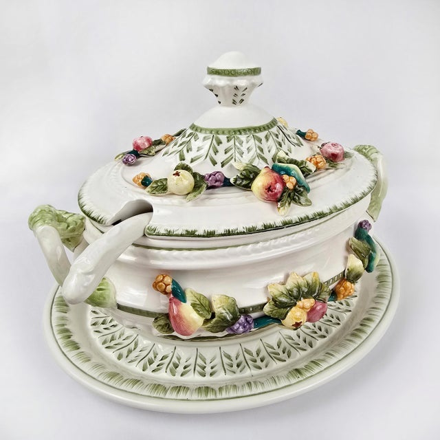 Celebrate the art of the table with this vibrant vintage Italian majolica tureen set — from the Harvest Collection —...