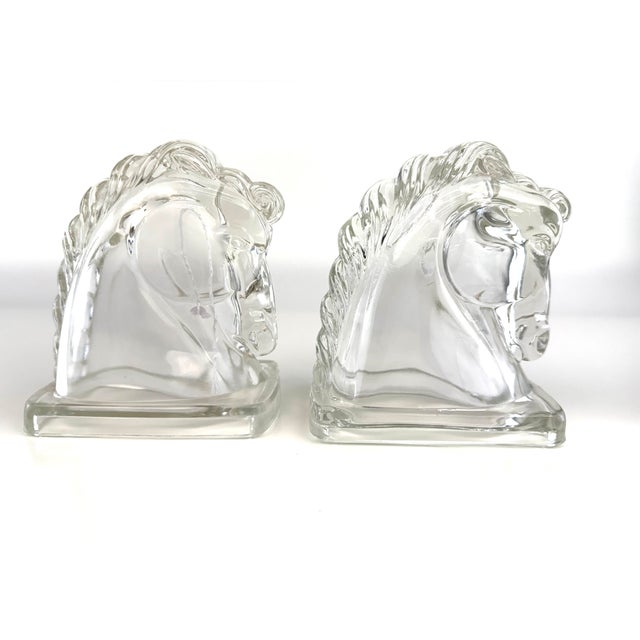 Rustic European French Art Deco Molded Glass Horse Head Bookends, Circa 1930 For Sale - Image 3 of 9