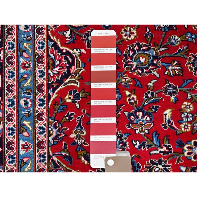 1960 Red Worn Wool Hand Knotted Vintage Persian Kashan Dense Weave Pure Wool Soft Rug For Sale - Image 11 of 12