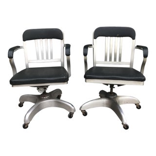 Vintage Industrial Black Swivel Chairs - A Pair For Sale