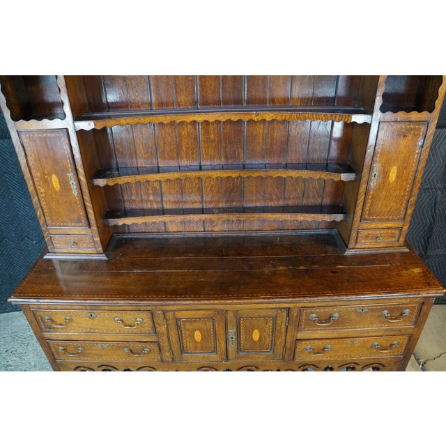 Brown Antique Georgian Period English Oak Welsh Dresser Pewter Cupboard Buffet Hutch For Sale - Image 8 of 18