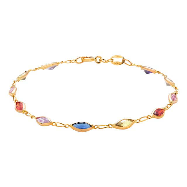 14k Italian Yellow Gold Multi-Colored Gemstone Stacking Bracelet For Sale