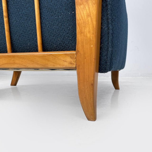 Set of Italian Art Deco Wooden Armchairs in Blue Fabric, 1940s For Sale - Image 13 of 18