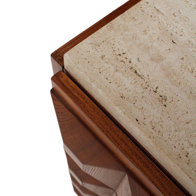 Square Pattern Oak and Brass Sideboard with Travertine Top, Italy, 2000 For Sale - Image 9 of 10