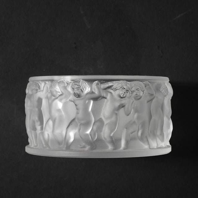 Mid-Century Modernist Crystal Les Enfants Lidded Powder Box Signed Lalique For Sale - Image 10 of 18