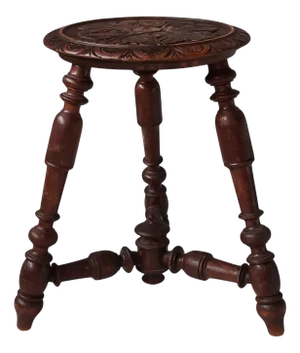 Antique Wooden Stool with Carved Seat, 1900s