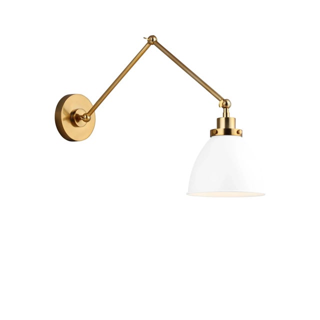 Chapman & Myers by Visual Comfort Studio Wellfleet Double Arm Dome Task Sconce, Matte White & Burnished Brass For Sale - Image 4 of 5