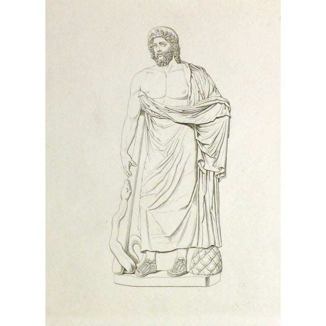 Mid 19th Century Antique Italian Copper Engraving - Male Statue With Snake For Sale - Image 5 of 5