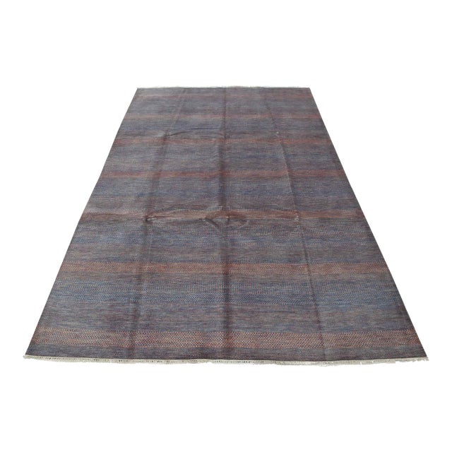 Fine Contemporary Rug 9’1” X 12’5” Blue Pink Wool Hand-Knotted Carpet For Sale