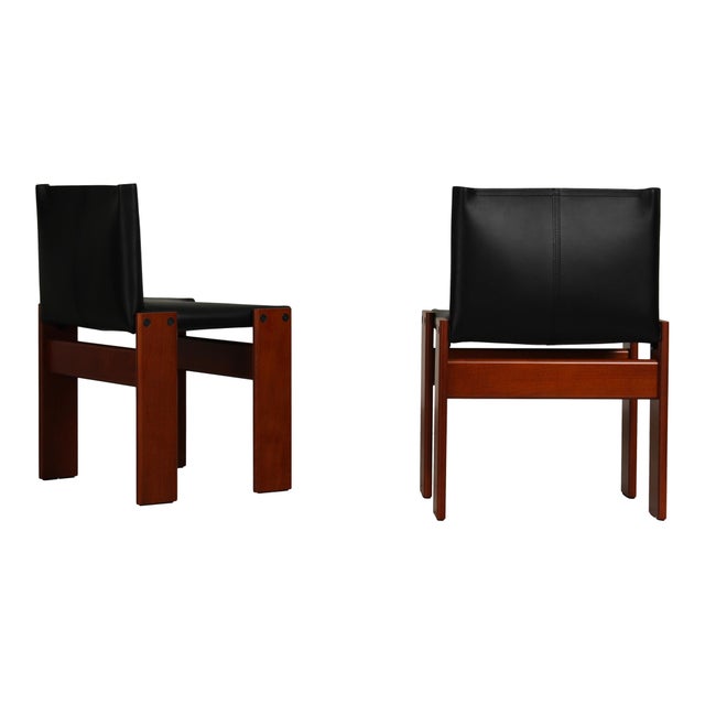 Vintage Monk Chairs in Black Leather and Mahogany by Afra & Tobia Scarpa for Molteni, 1973, Set of 8 For Sale - Image 17 of 18
