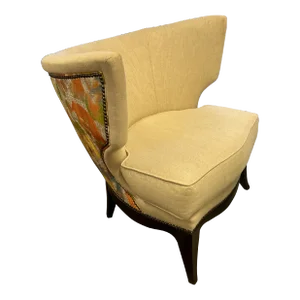 Cream Wing Chair With Multicolored Back