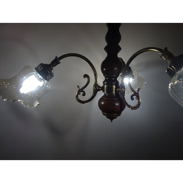 3-Light Chandelier in Wood, Bronze and Glass, 1980s For Sale - Image 10 of 12