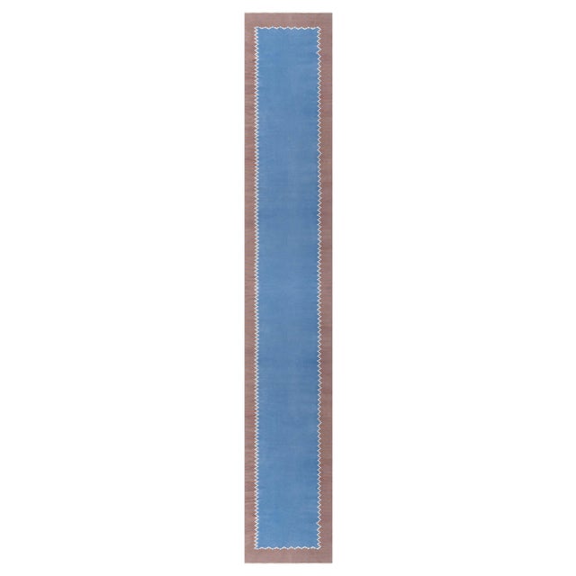 Doris Leslie Blau Vintage Indian Dhurrie Blue Brown Runner For Sale