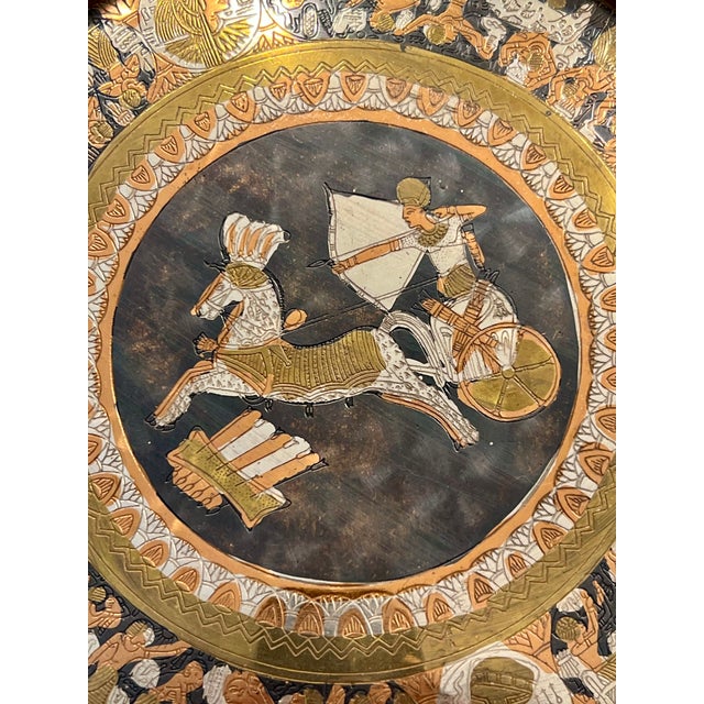 Vintage Egyptian Metal Wall Plates-3pc-Etched Brass Art-Hanging Decor-Pharaoh For Sale - Image 10 of 11