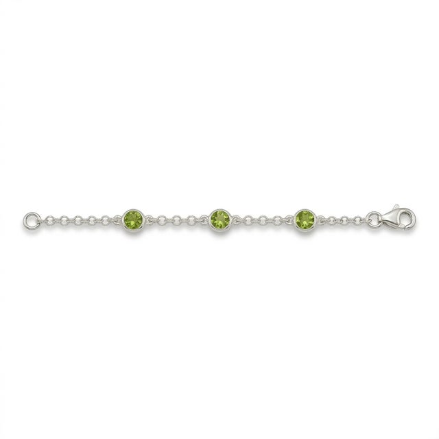 Natural Peridot Silver Birthstone Bracelet, Dainty Minimalist Gemstone Chain Link Bracelet For Sale - Image 4 of 4