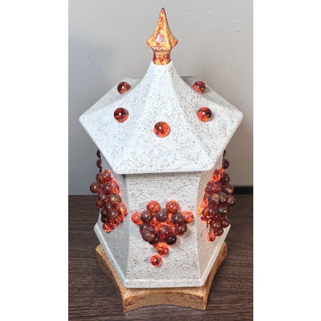 Mid-Century Modern Vintage 1960’s American Mid Century Modern Ceramic/Glass Grape Clusters Pagoda-Style Paneled Table Lamp For Sale - Image 3 of 10