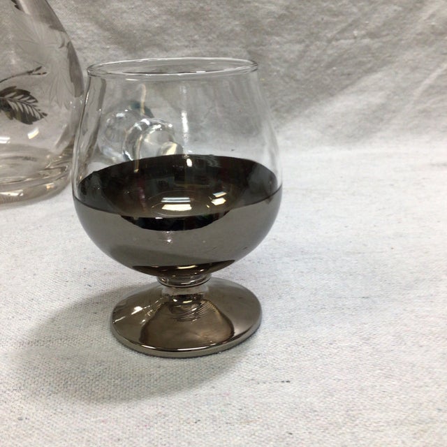 Etched Silver Leaves Brandy/Port Decanter With 4 Ombré Brandy Glasses-Set of 5 For Sale - Image 9 of 12